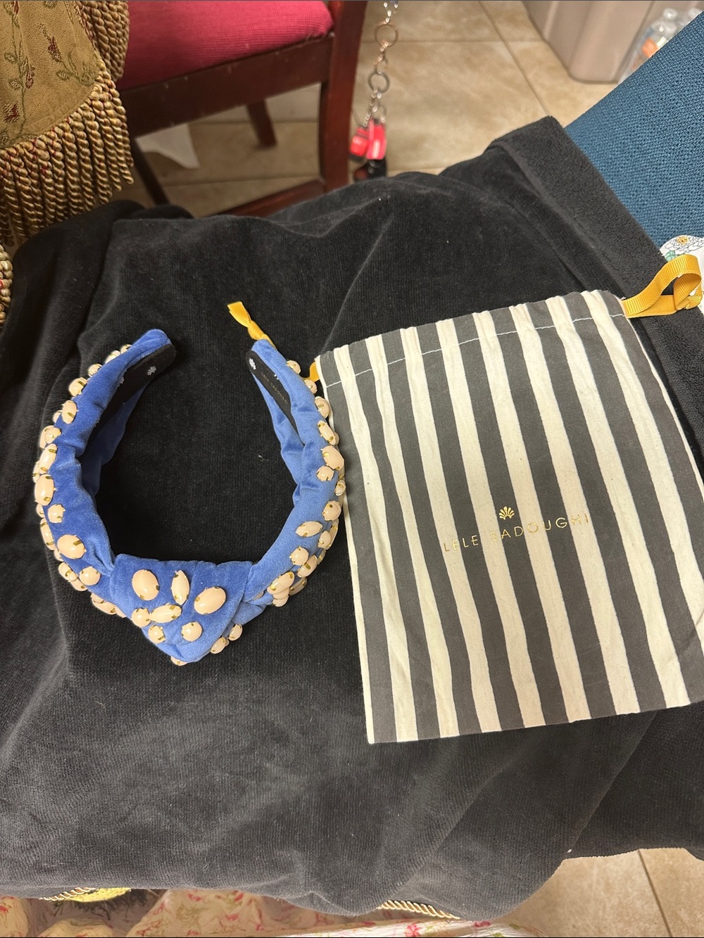 Lele Sadoughi Blue Shell-Embellished Padded Headband